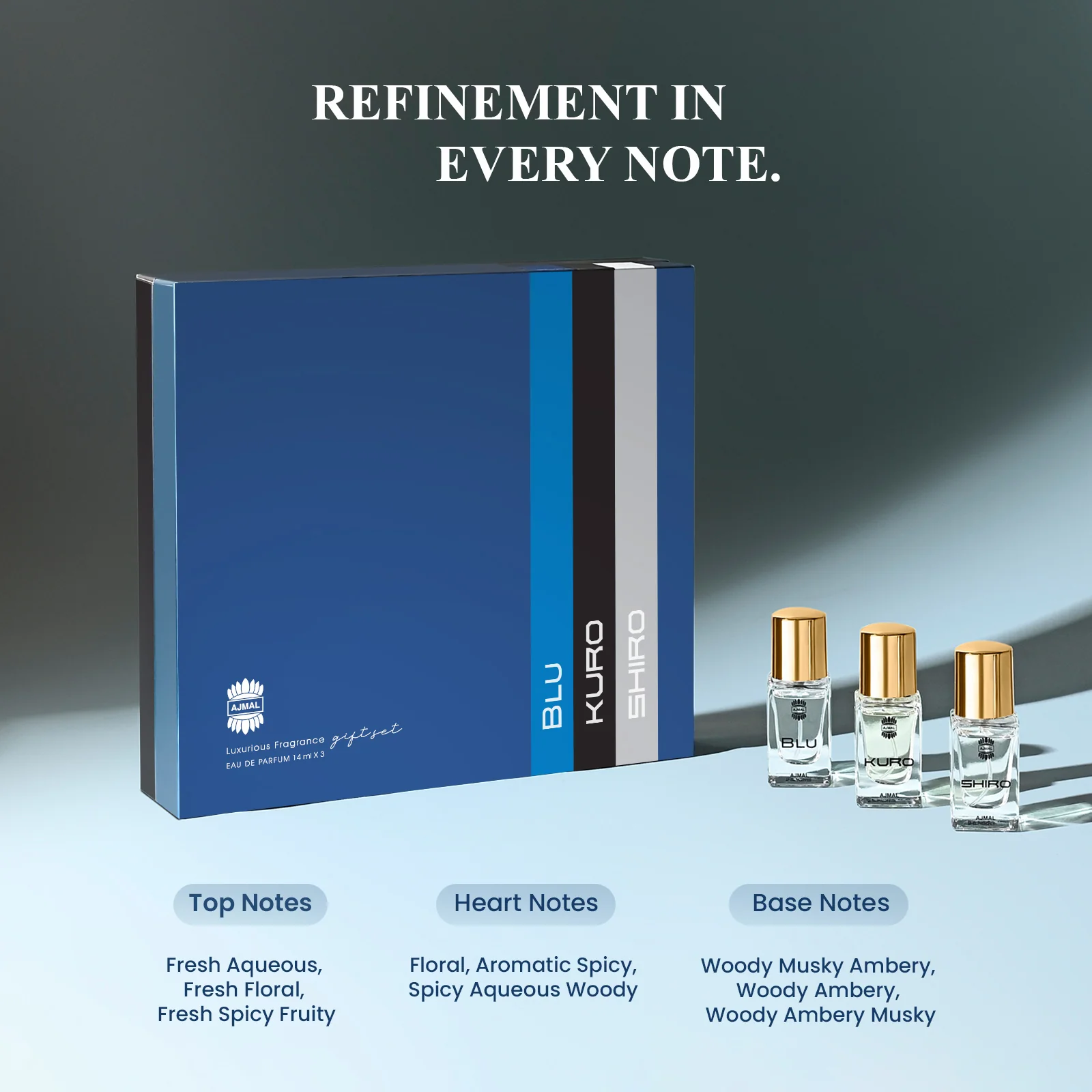 BLU, KURO, SHIRO Perfume Gift Set Pack of 3 for Men (14 ML each) - Image 4